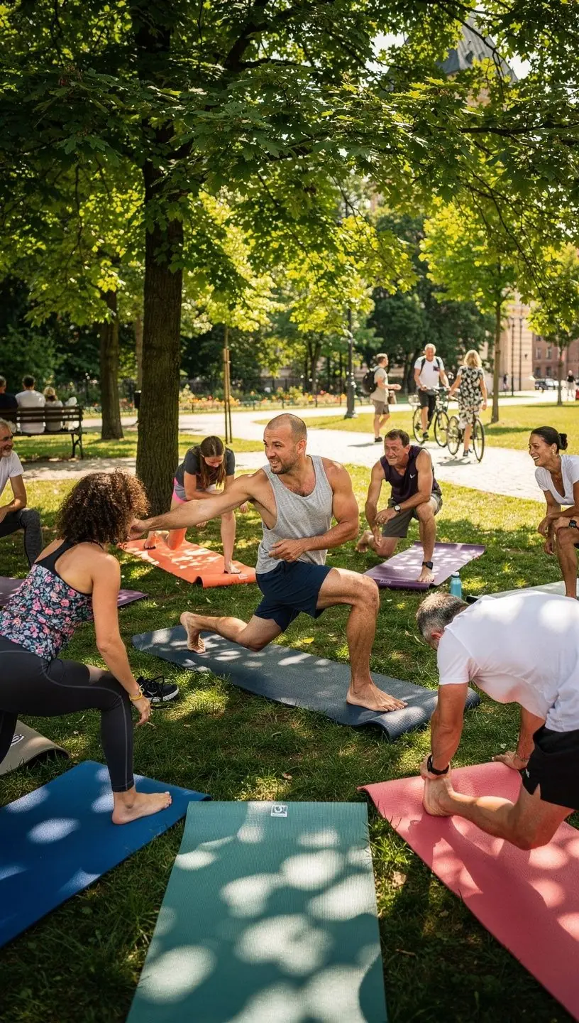 Instruktor demonstrujący techniki rozciągania pasywnego w przyjemnej atmosferze studia jogi.